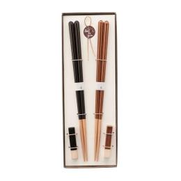 2件8折｜日本 KAWAI Haze 復古色筷架禮盒組-黑+棕褐