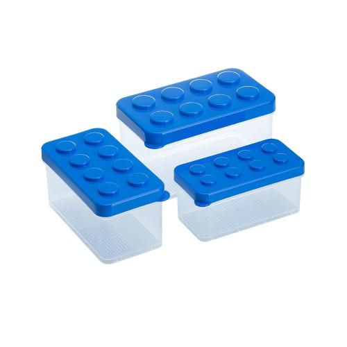 日本霜山 樂高可疊式積木零件收納盒(大中小3件套組)-藍色