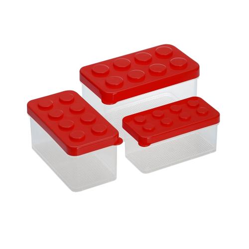 日本霜山 樂高可疊式積木零件收納盒(大中小3件套組)-紅色