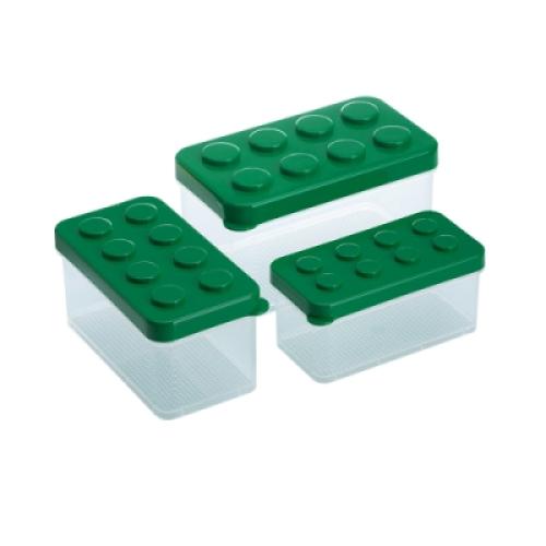 日本霜山 樂高可疊式積木零件收納盒(大中小3件套組)-綠色