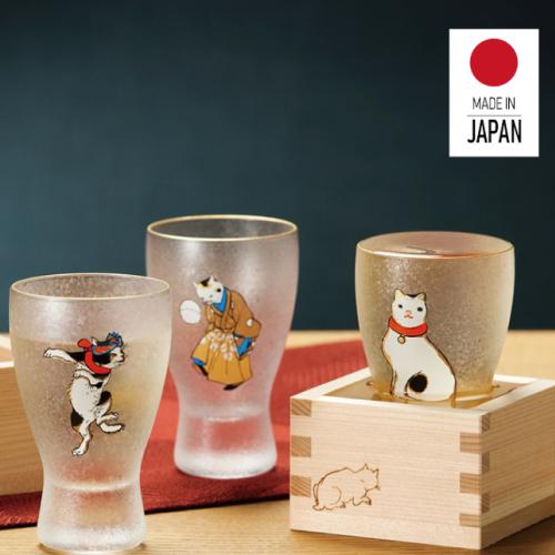 日本ADERIA 江戶貓啤酒杯三件組(木盒禮盒組)