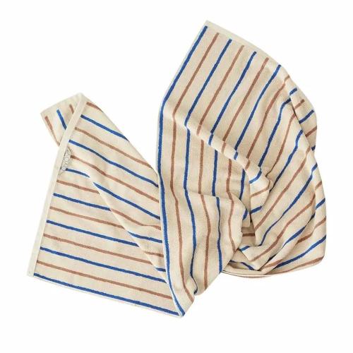 丹麥 OYOY Raita 簡約條紋有機棉毛巾-焦糖天空藍