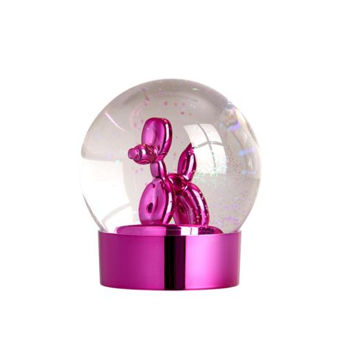 LA BOITE Balloon Dog Globe 閃光七彩氣球狗造型水晶球雪花球擺飾-桃