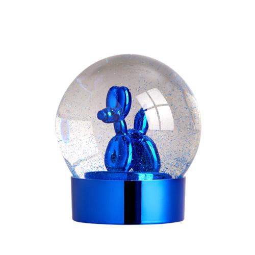 LA BOITE Balloon Dog Globe 閃光七彩氣球狗造型水晶球雪花球擺飾-藍