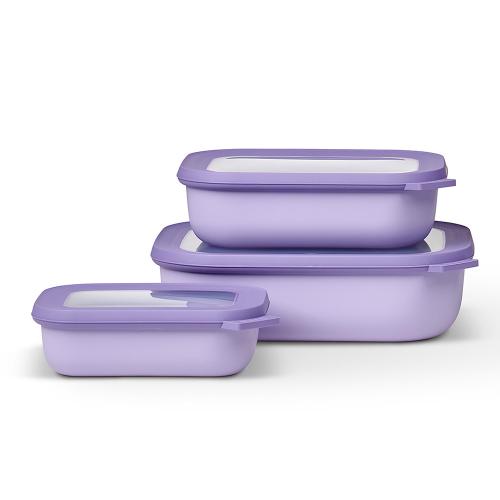 荷蘭 Mepal 方形密封保鮮盒三件組 500ml+1L+2L(淺)-薰衣草紫