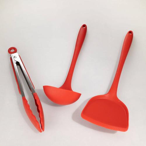 矽膠料理工具超值3件組(湯勺+鍋鏟+料理夾)