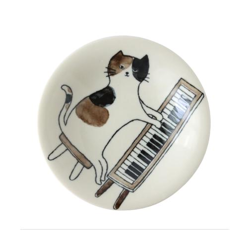 JUST HOME 喵星陶瓷盤16cm-鋼琴貓
