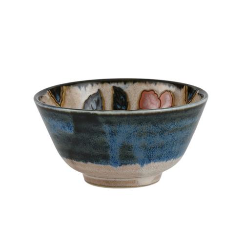 JUST HOME 日本製赤花陶瓷飯碗-藍