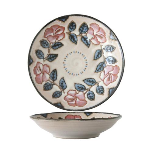 JUST HOME 日本製赤花陶瓷深盤-藍