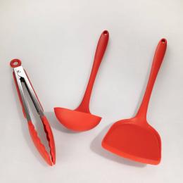 矽膠料理工具超值3件組(湯勺+鍋鏟+料理夾)