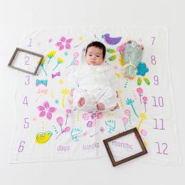 日本直送｜FU・RE・TE 今治毛巾 嬰兒成長記錄三層紗布巾-花鳥蝶