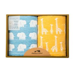 JOGAN日本成願毛巾 elephant infant 象寶貝系列 純棉毛巾2入禮盒組(藍+黃)