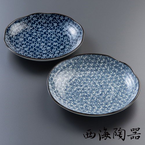 日本 西海陶器 美濃燒 古典菊造型大圓盤-兩件組 (52636)