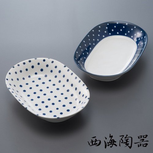 日本 西海陶器 波佐見燒 藍丸紋醬汁料理盤