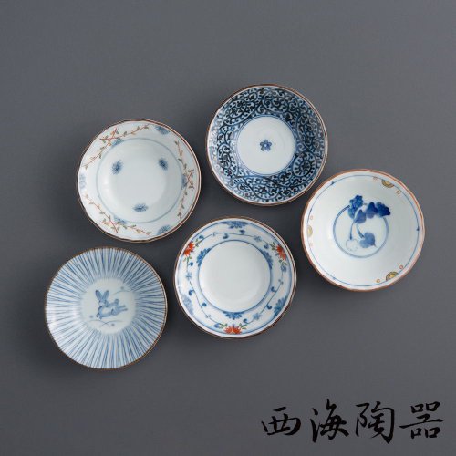 日本 西海陶器 染錦花繪 五件式小菜碟