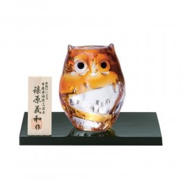 日製玻璃2件8折｜日本津輕 手作金色貓頭鷹-小