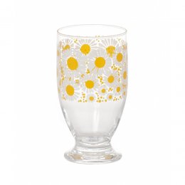 日製玻璃2件8折｜日本ADERIA 昭和復古花朵曲線高腳杯(黃菊)