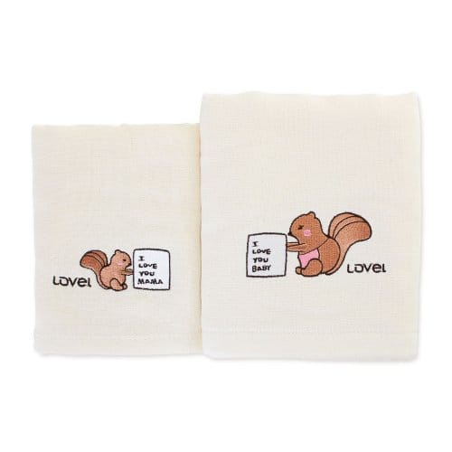 Lovel 天然有機棉紗布親子毛巾組-松鼠Family